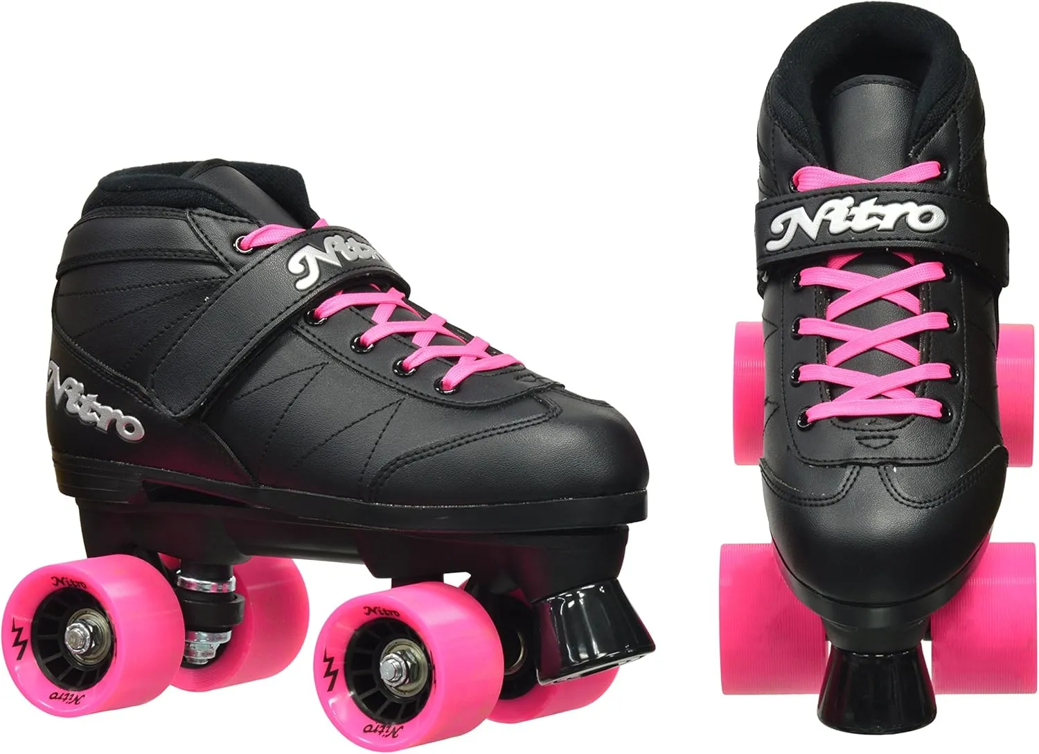 Epic Skates Super Nitro Indoor/Outdoor Quad Speed Roller Skates, Black/Pink, Adult 8