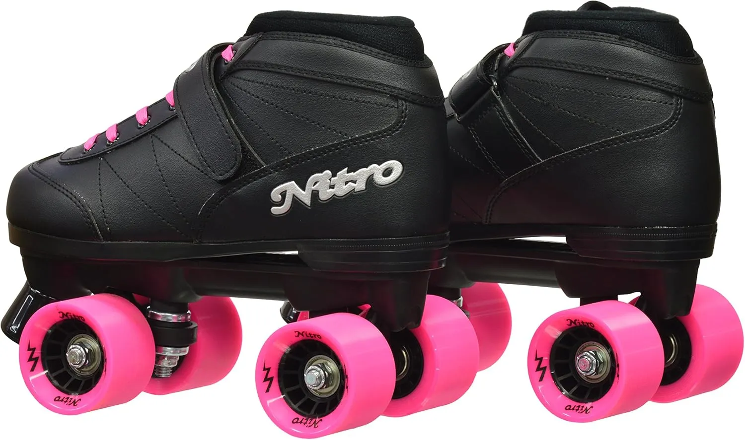 Epic Skates Super Nitro Indoor/Outdoor Quad Speed Roller Skates, Black/Pink, Adult 8