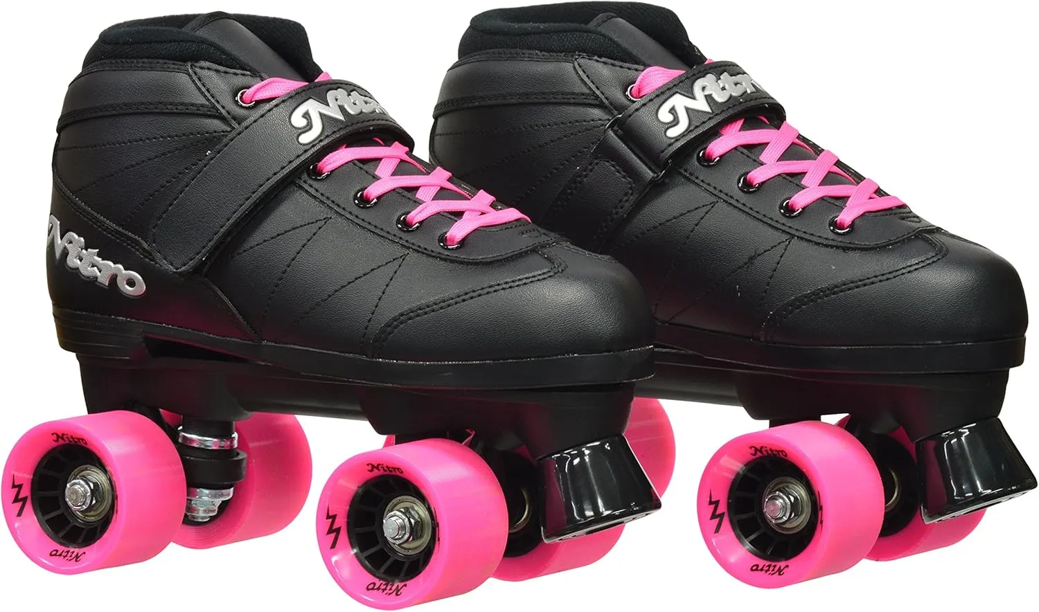 Epic Skates Super Nitro Indoor/Outdoor Quad Speed Roller Skates, Black/Pink, Adult 8
