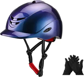 Equestrian Helmets Set, Helmet and Winter Gloves for Horseback Riding, Training Safety Gear, Suit for Youth, Women, Adult