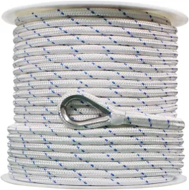 Extreme Max 3006.2519 BoatTector Double Braid Nylon Anchor Line with Thimble - 1/2" x 250', White with Blue Tracer