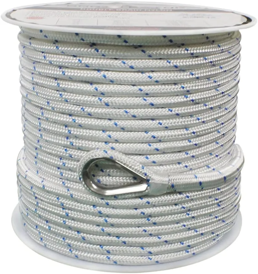 Extreme Max 3006.2519 BoatTector Double Braid Nylon Anchor Line with Thimble - 1/2" x 250', White with Blue Tracer