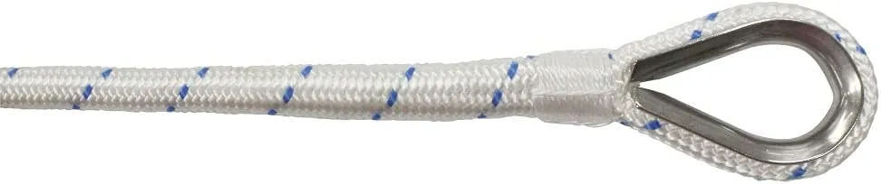 Extreme Max 3006.2519 BoatTector Double Braid Nylon Anchor Line with Thimble - 1/2" x 250', White with Blue Tracer