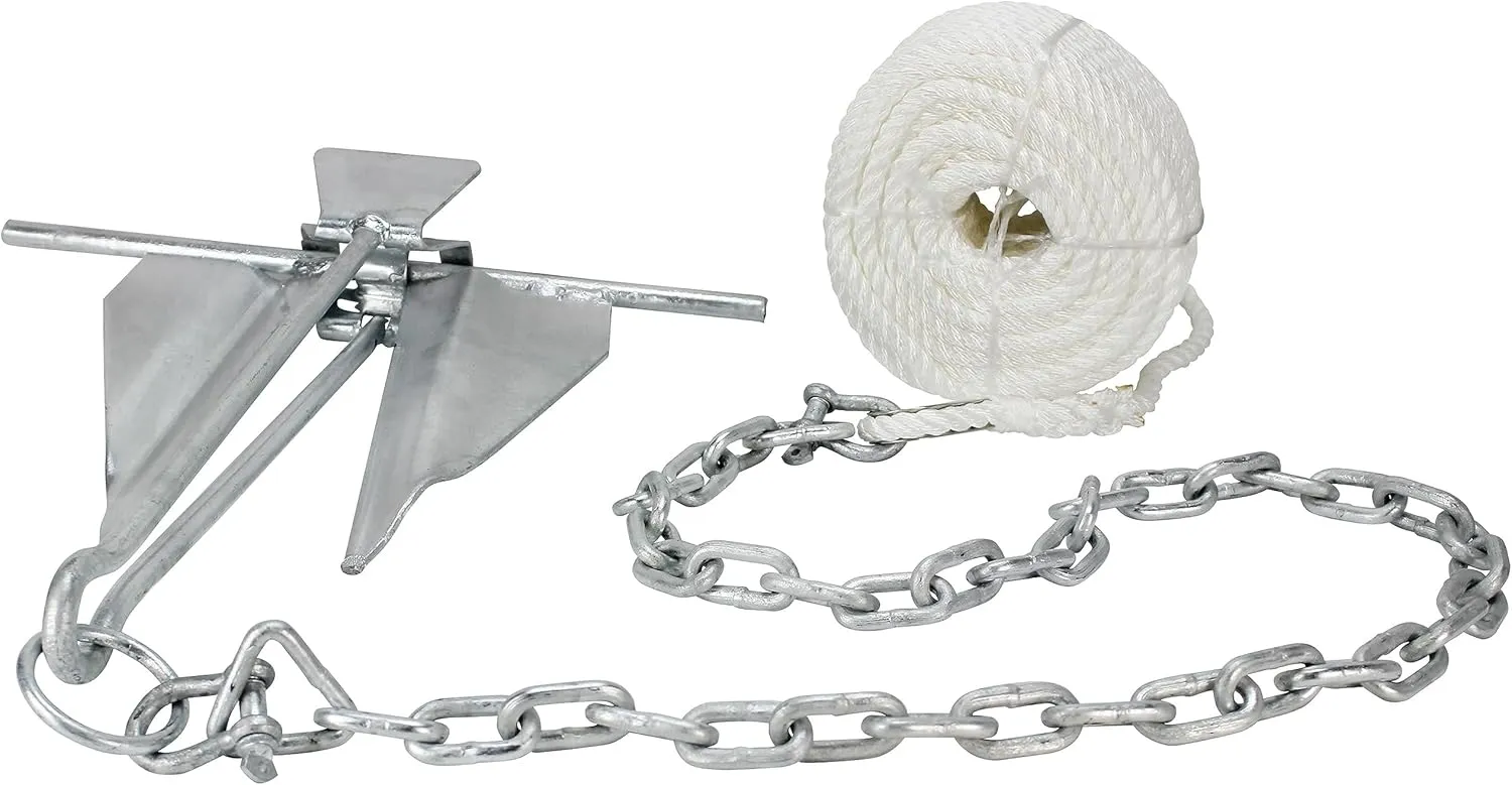 Extreme Max 3006.6717 Complete Slip Ring Anchor Kit with Rope / Anchor Chain / Shackle - #7 / 4.5 lbs.