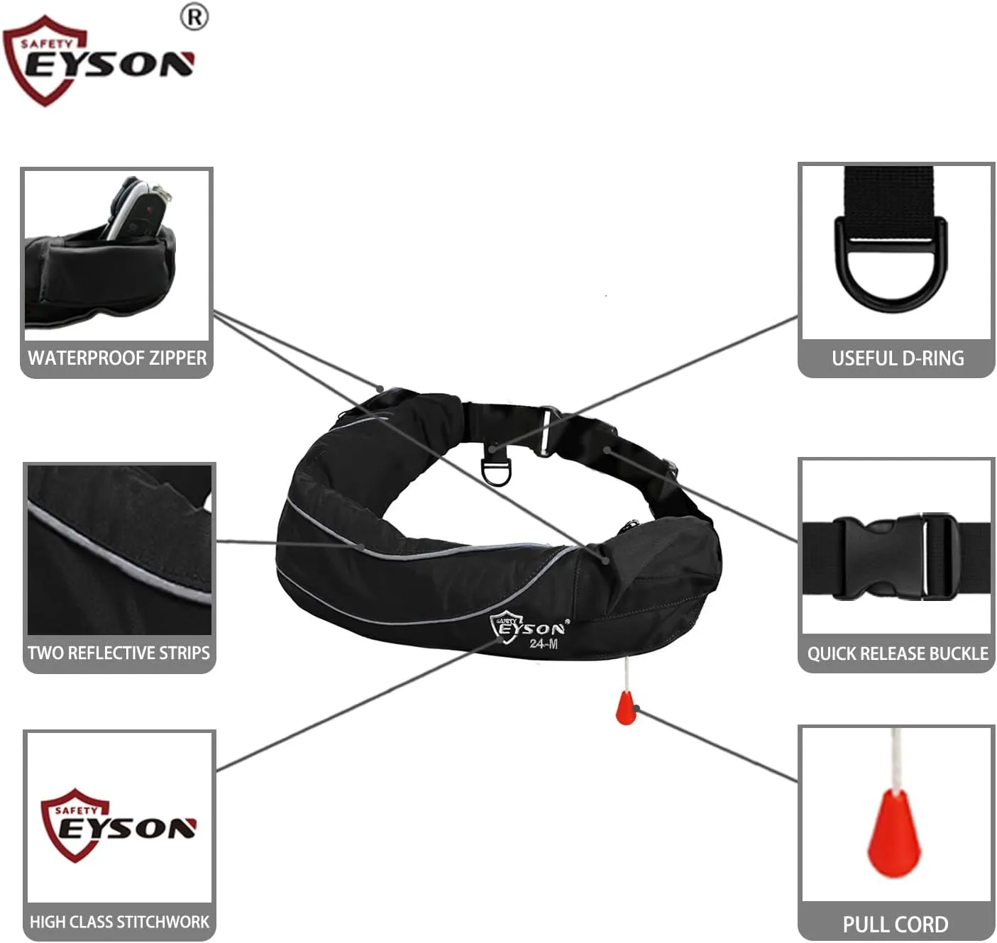 Eyson Inflatable Life Jacket Life Vest Life Ring Belt Pack Waist Bag Manual
