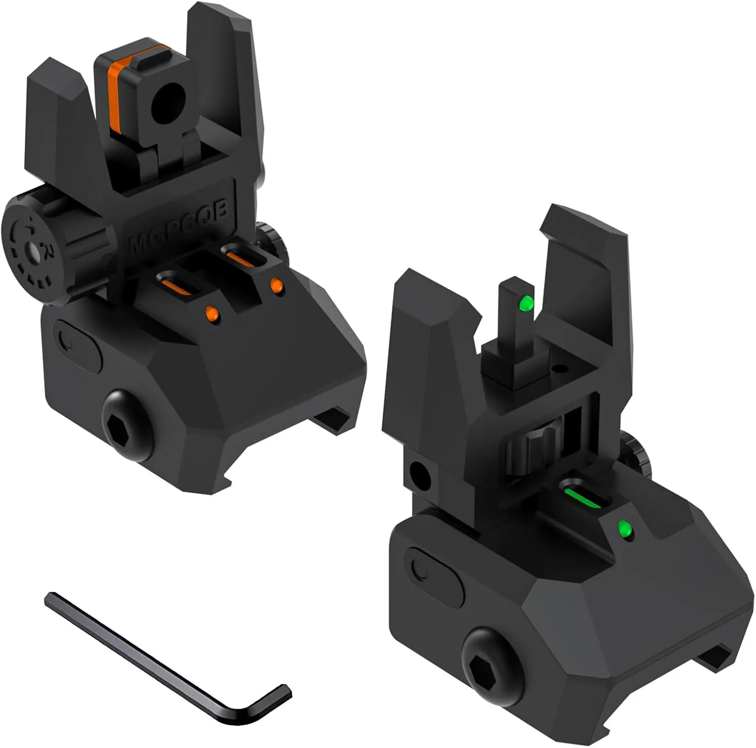 Fiber Optic Sights Flip Up Front and Rear Sites with Green and Red Fiber Optics Dots, Tool-Free Adjustment Front and Rear Backup Sight