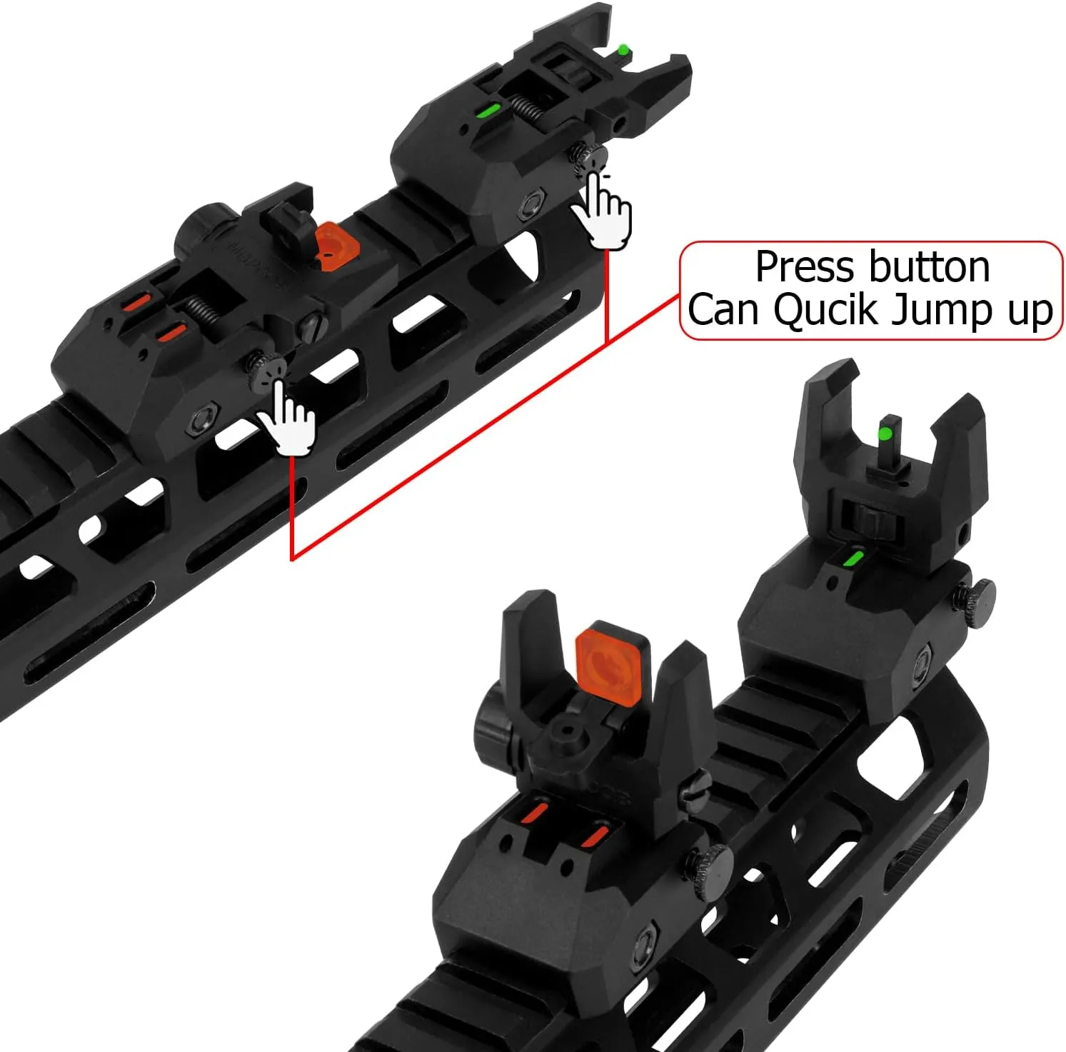 Fiber Optic Sights,with Green and Red Full Fiber Optics Dots Polymer Fiber Optics Sights Front and Rear Backup Sights