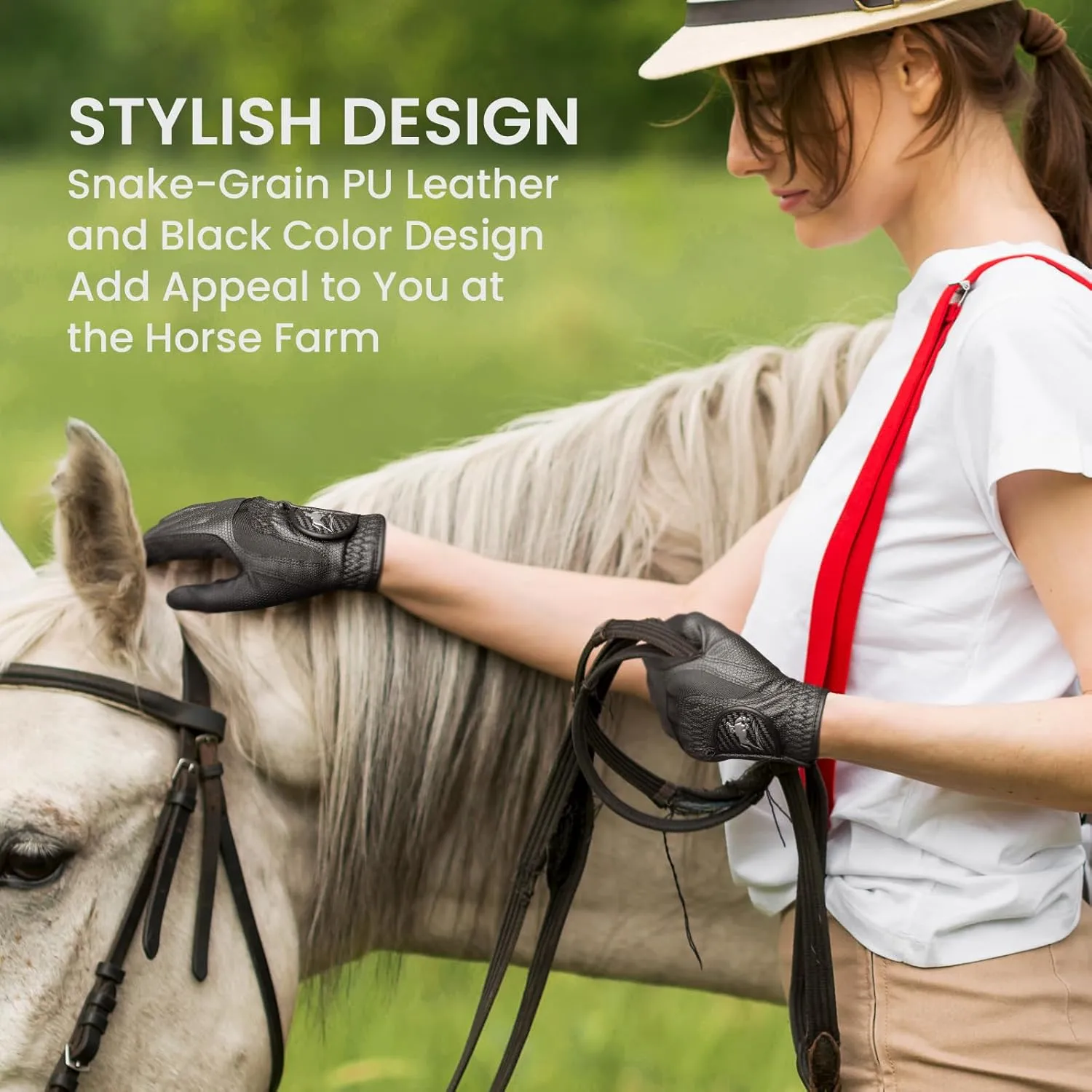 FINGER TEN Horse Riding Gloves Women Premium Pu Leather Equestrian Horseback Comfortable Grip Ladies Girls Glove Lightweight Breathable Touchscreen Stretchable for Outdoor Sport