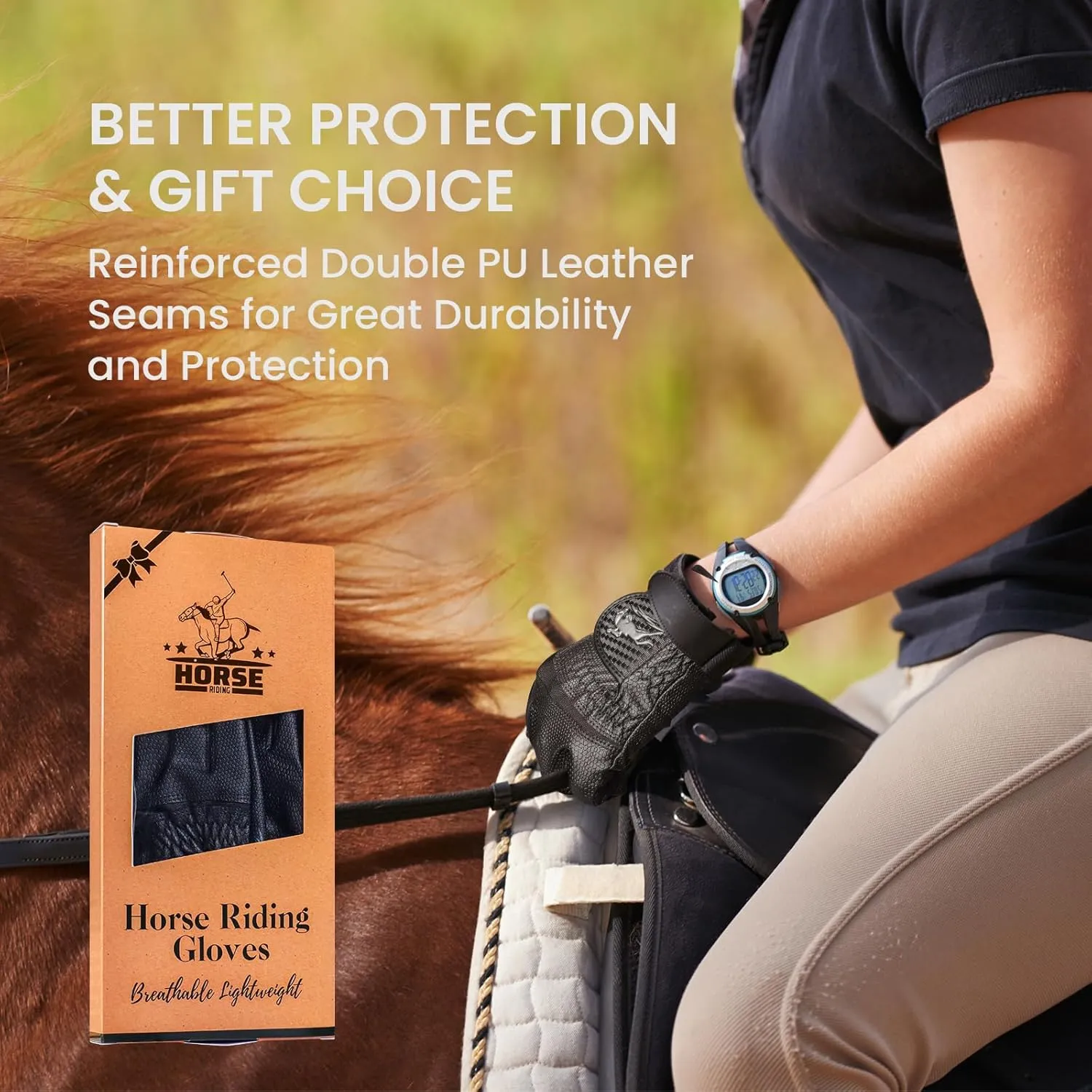 FINGER TEN Horse Riding Gloves Women Premium Pu Leather Equestrian Horseback Comfortable Grip Ladies Girls Glove Lightweight Breathable Touchscreen Stretchable for Outdoor Sport