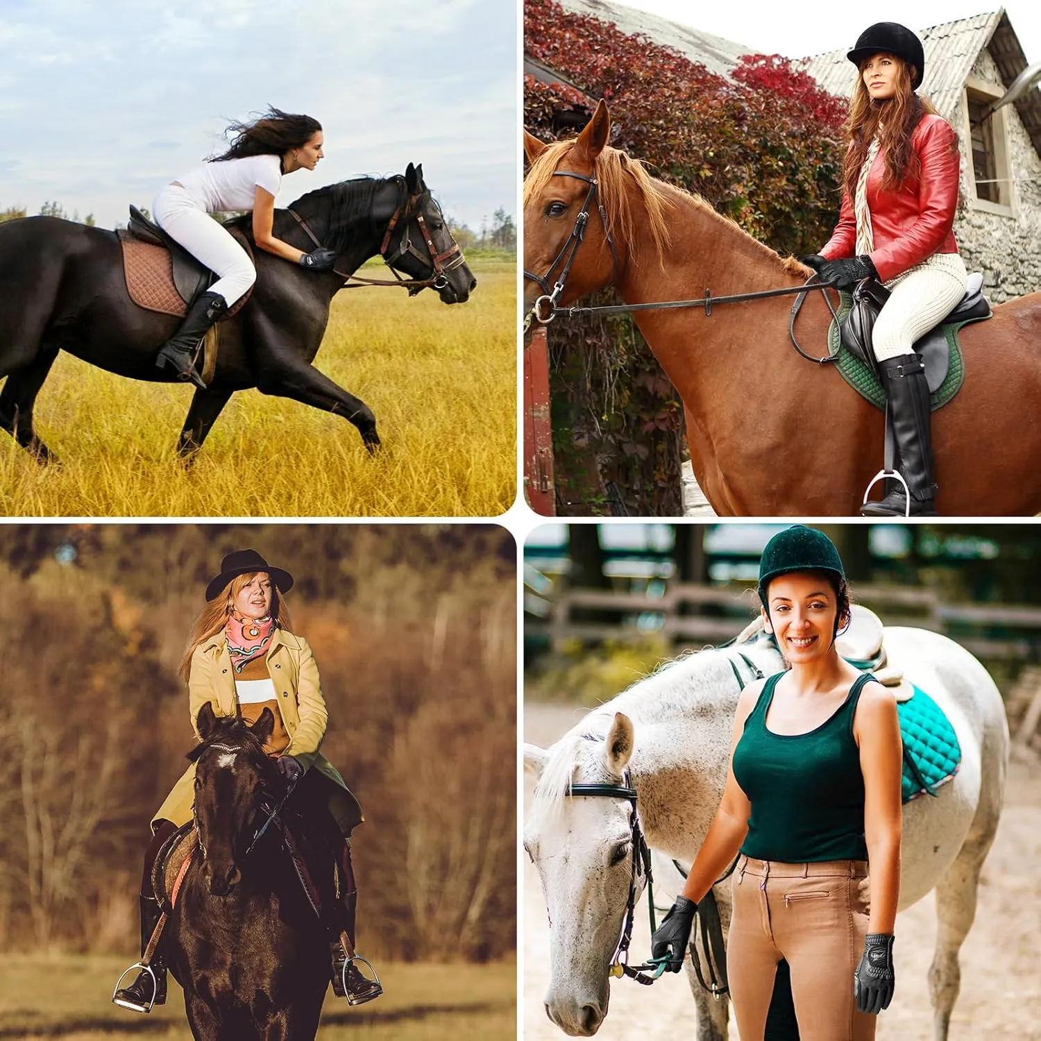 FINGER TEN Horse Riding Gloves Women Premium Pu Leather Equestrian Horseback Comfortable Grip Ladies Girls Glove Lightweight Breathable Touchscreen Stretchable for Outdoor Sport