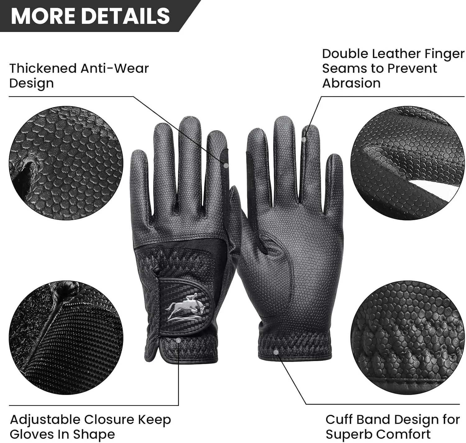 FINGER TEN Horse Riding Gloves Women Premium Pu Leather Equestrian Horseback Comfortable Grip Ladies Girls Glove Lightweight Breathable Touchscreen Stretchable for Outdoor Sport