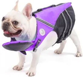French Bulldog Life Jacket, Life Vest with Chin Float Rescue Handle for Corgi Pug, Adjustable High Visibility Flotation Swim Vest for Swimming Boating (Purple)