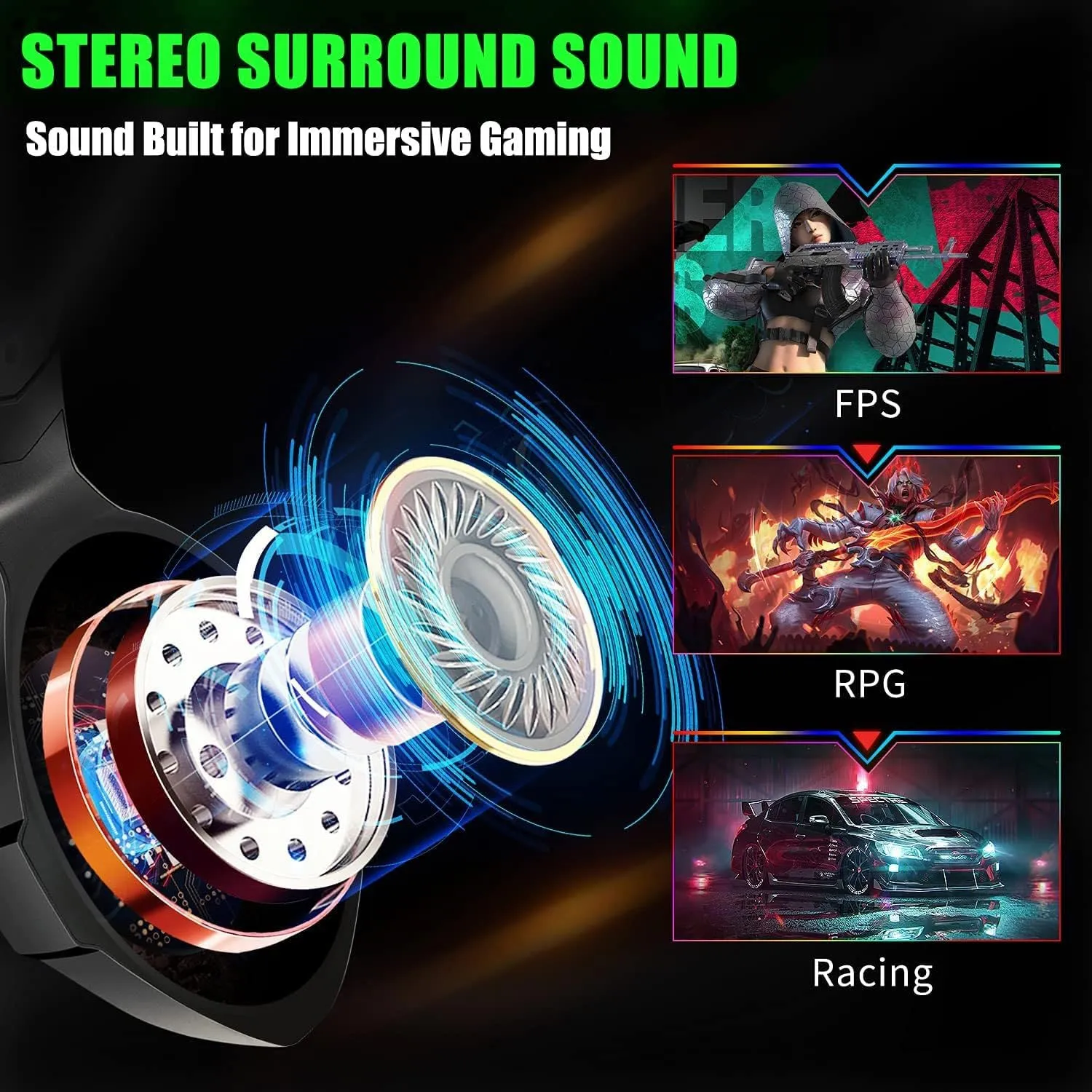 Gaming Headset for PC, Ps4, Ps5, Xbox Headset with 7.1 Surround Sound, Gaming Headphones with Noise Cancelling Mic RGB Light Over Ear Headphones for Xbox Series X/S, Switch-Green
