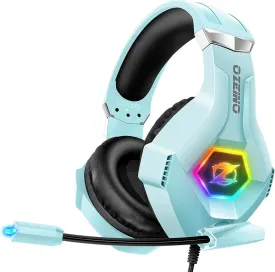 Gaming Headset for PC, Ps4, Ps5, Xbox Headset with 7.1 Surround Sound, Gaming Headphones with Noise Cancelling Mic RGB Light Over Ear Headphones for Xbox Series X/S, Switch-Light Blue
