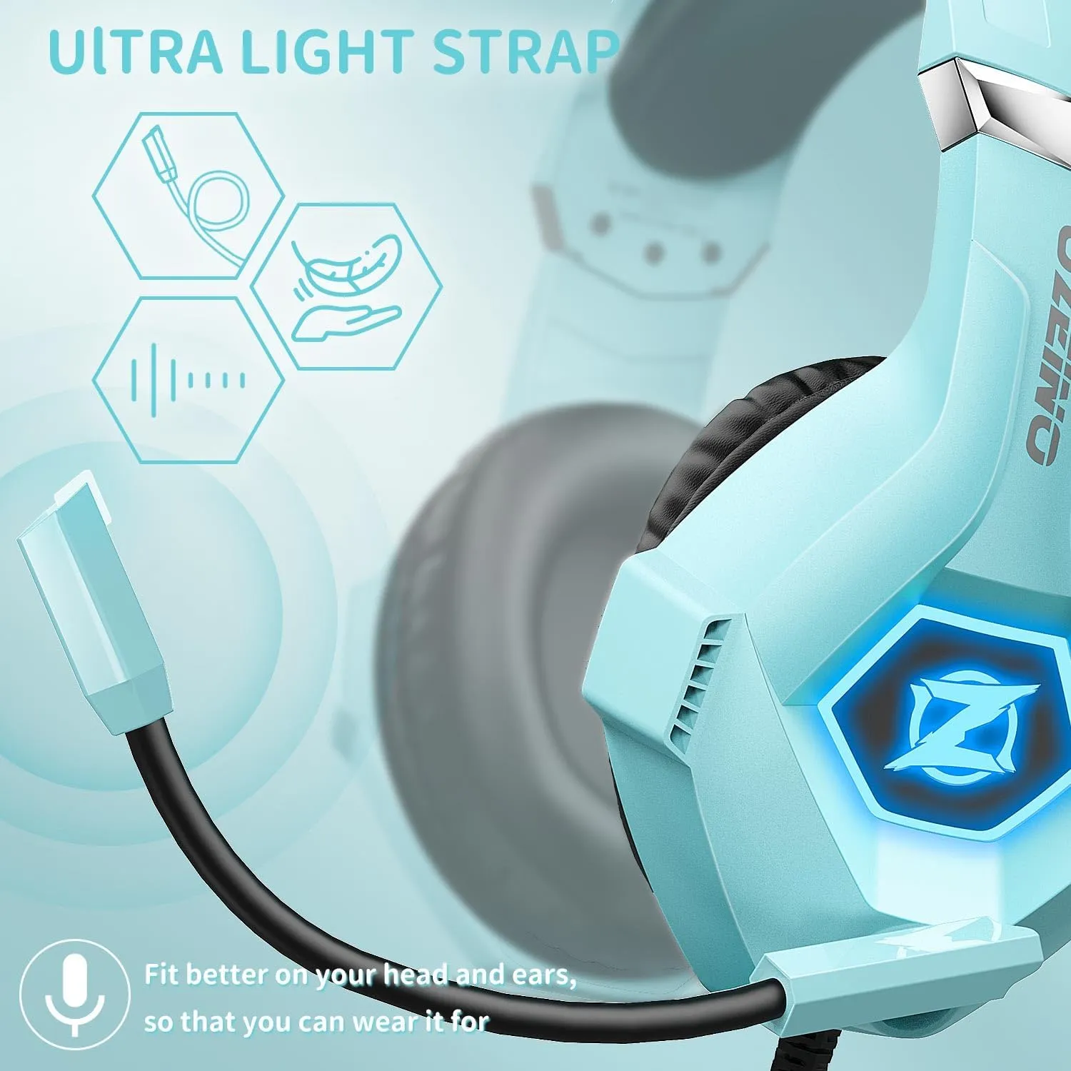 Gaming Headset for PC, Ps4, Ps5, Xbox Headset with 7.1 Surround Sound, Gaming Headphones with Noise Cancelling Mic RGB Light Over Ear Headphones for Xbox Series X/S, Switch-Light Blue