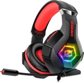 Gaming Headset for PC, Ps4, Ps5, Xbox Headset with 7.1 Surround Sound, Gaming Headphones with Noise Cancelling Mic RGB Light Over Ear Headphones for Xbox Series X/S, Switch -Red
