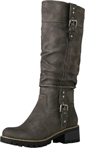 GLOBALWIN Women's Chunky Low Heels Boots Knee High Boots For Women