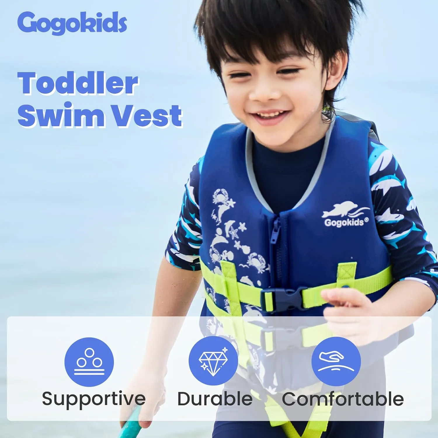 Gogokids Toddler Swim Vest, Kids Floaties  Boys & Girls Buoyancy Jacket, Swimming Aid for Pool & Beach, Fits 2-8 Years / 22-60 lbs