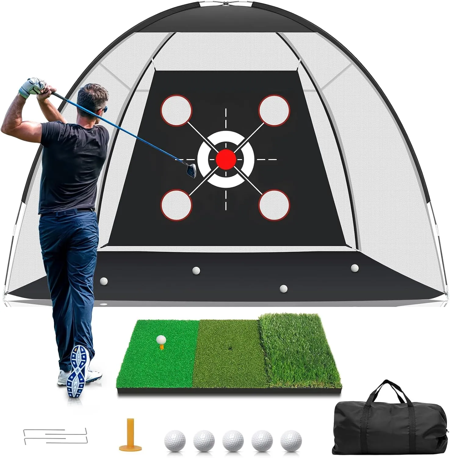 Golf Net with Practice Mat,Golf Hitting Aid Nets 10x7FT for Backyard Driving Chipping Training Swing with Target Mat Balls for Outdoor IndoorGifts for Men Dad Him and Golfer