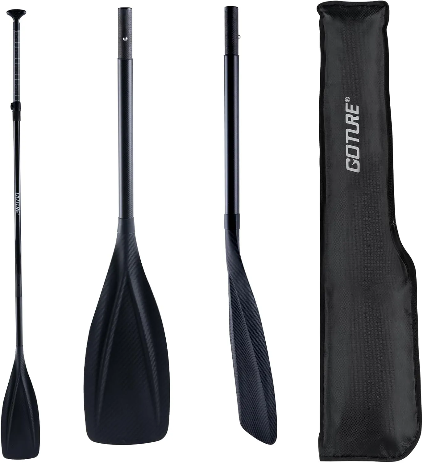 Goture Carbon Fiber Paddles Lightweight, SUP Paddles, Adjustable Carbon Shaft 3-Piece, 65.5 - 81.9' Stand-up Paddle Oars for Paddleboards with Carrying Bag
