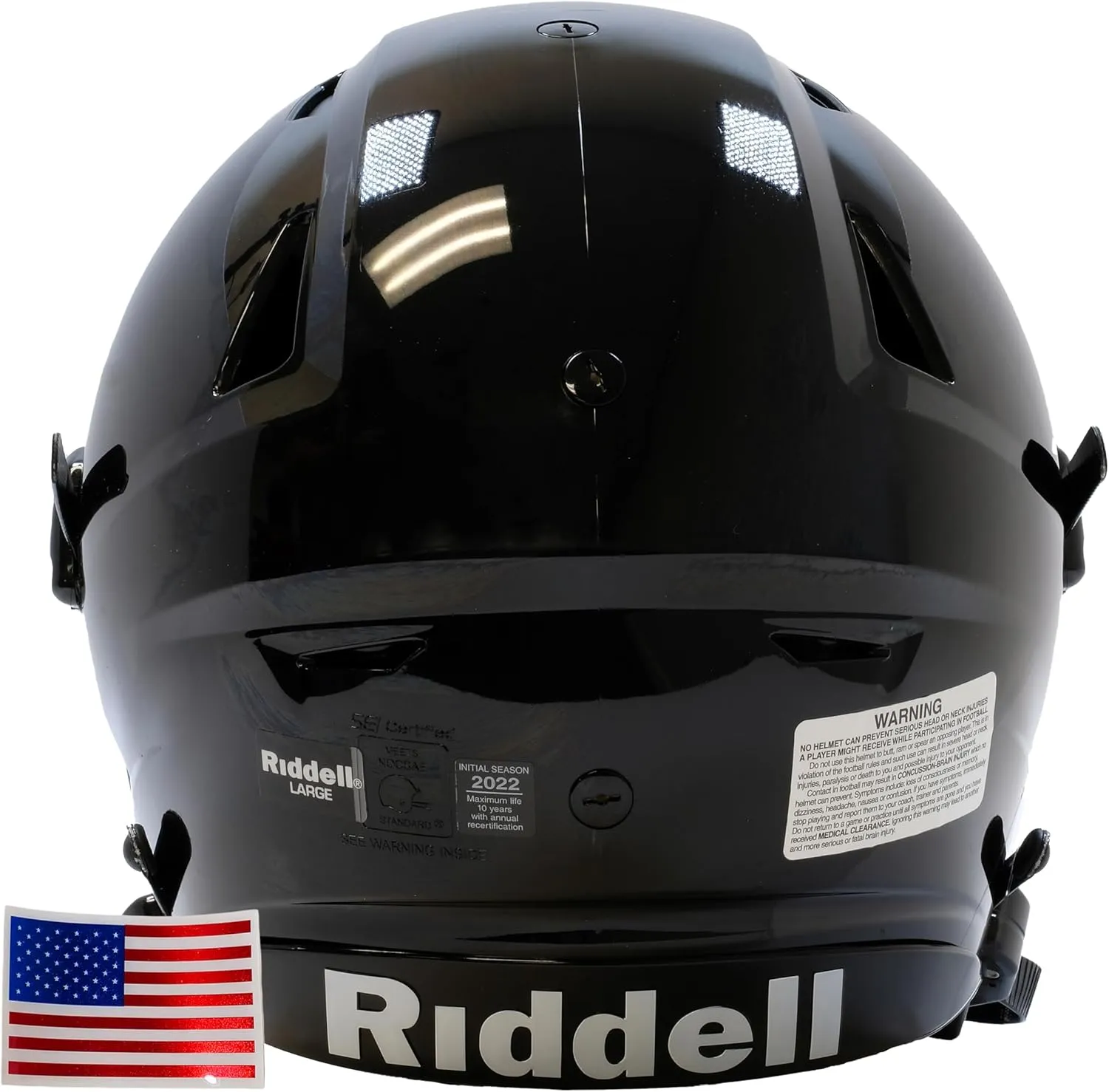 Green Gridiron - Black Riddell SpeedFlex Black Out - Adult with SF-2BD Facemask   Chrome US Flag Helmet Decal