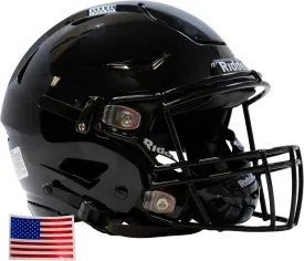 Green Gridiron - Black Riddell SpeedFlex Black Out - Adult with SF-2BD Facemask   Chrome US Flag Helmet Decal