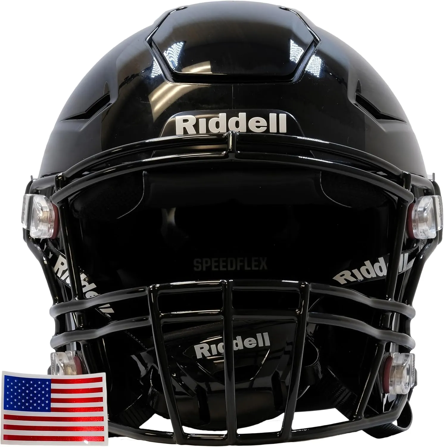 Green Gridiron - Black Riddell SpeedFlex Black Out - Adult with SF-2BD Facemask   Chrome US Flag Helmet Decal