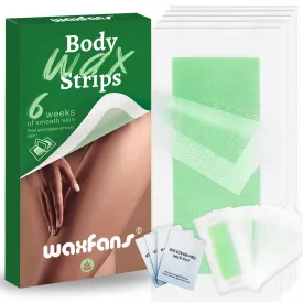 Hair Removal Wax Strips for Face/Body/Bikini - 60 Count Hypoallergenic Depilatory Kit with 4 Soothing Wipes (Green) - All Skin & Hair Types