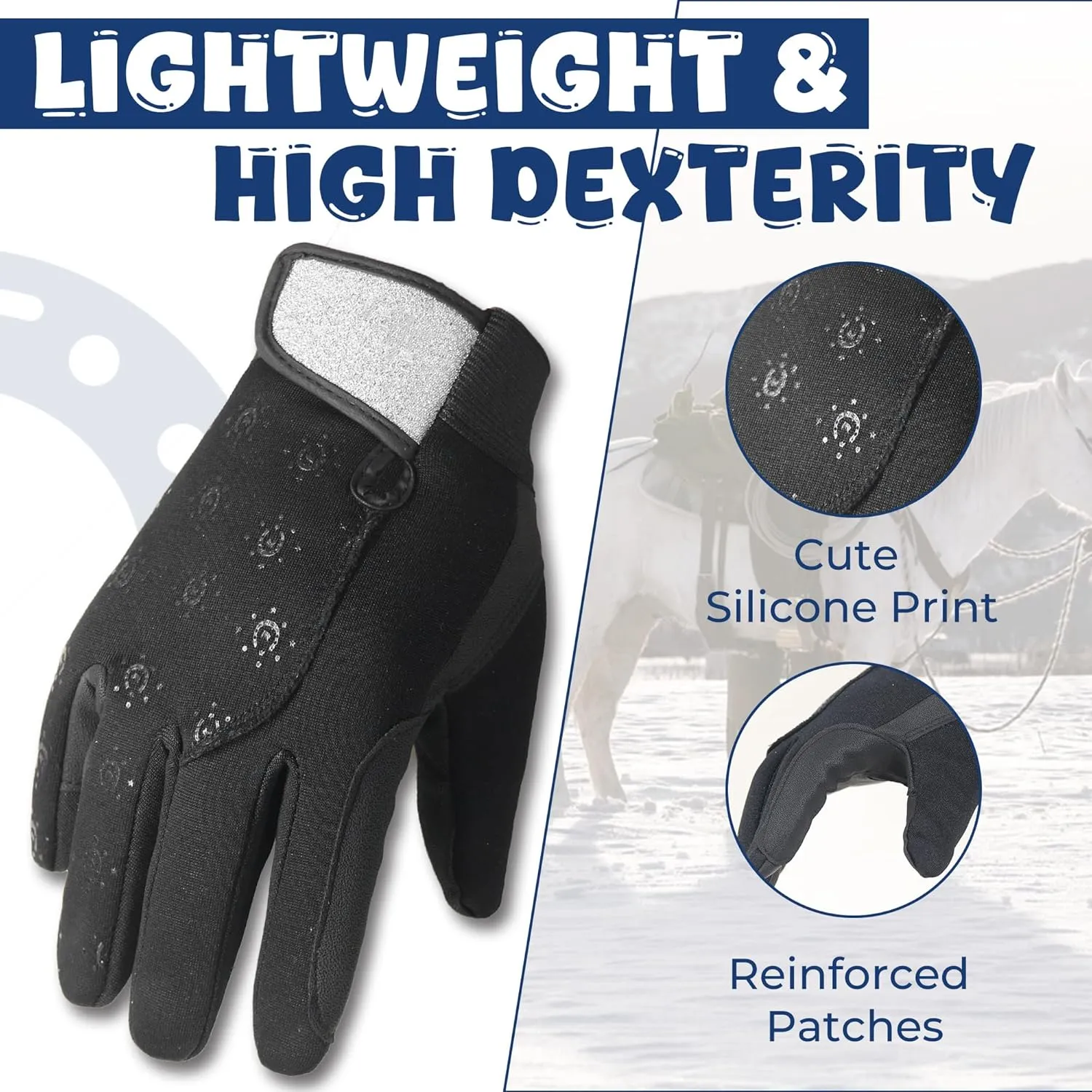 HANDALNDY Horse Riding Gloves, Equestrian Gloves Adult Kids for Girls Boys, Durable Comfortable Grip
