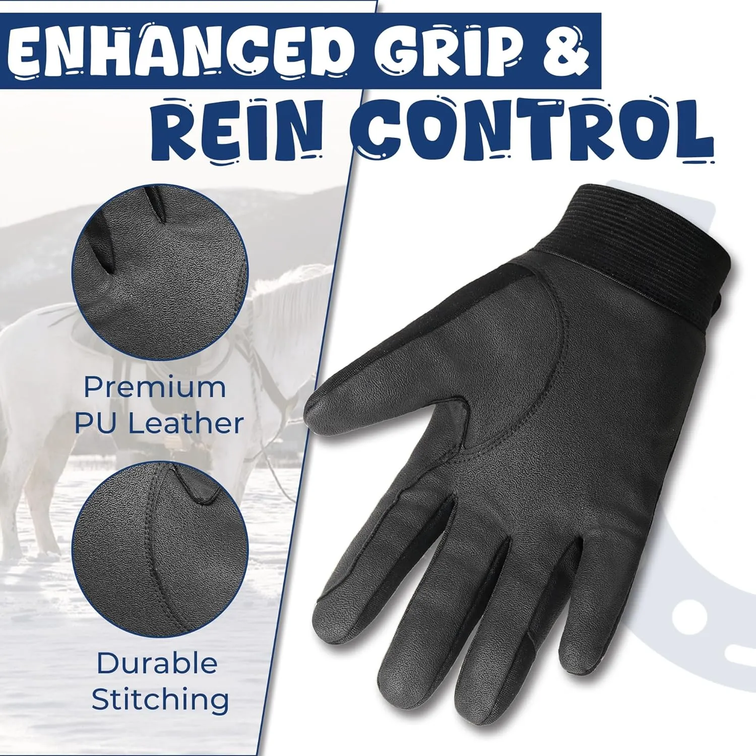 HANDALNDY Horse Riding Gloves, Equestrian Gloves Adult Kids for Girls Boys, Durable Comfortable Grip