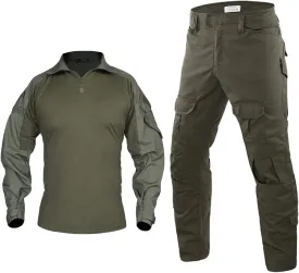 HARGLESMAN Men's Tactical Military Suits Long Sleeve Fitting Amry Uniforms Combat Shirt and Pants with Knee Pads