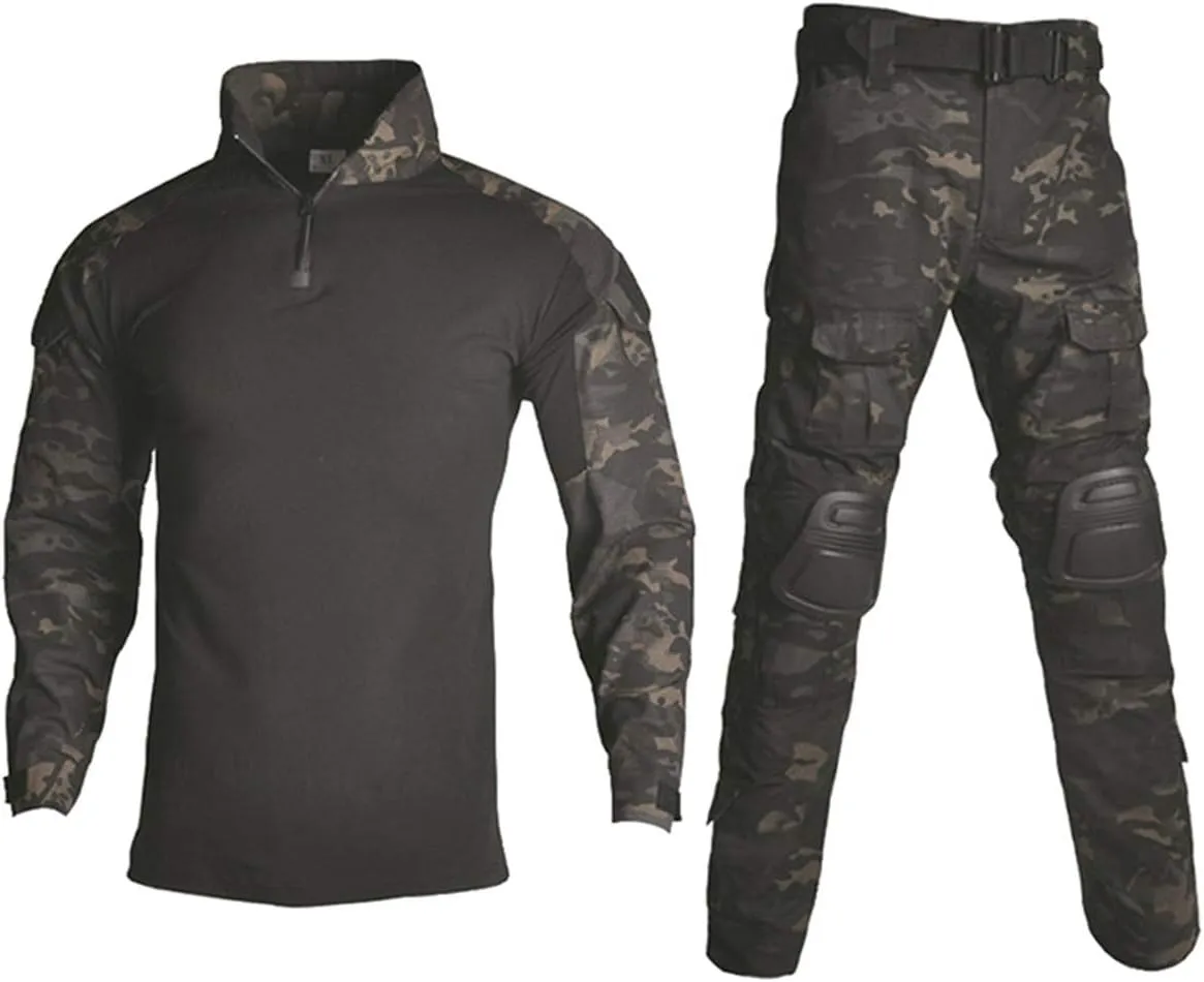 HARGLESMAN Men's Tactical Military Suits Long Sleeve Fitting Amry Uniforms Combat Shirt and Pants with Knee Pads