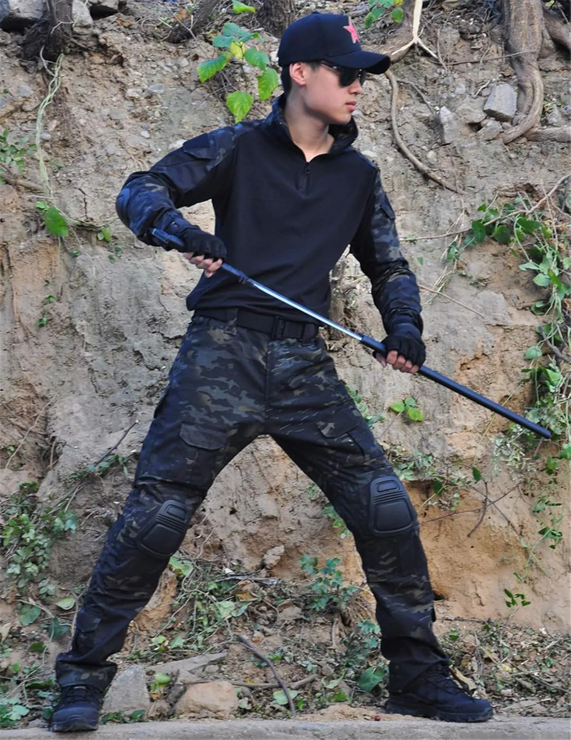 HARGLESMAN Men's Tactical Military Suits Long Sleeve Fitting Amry Uniforms Combat Shirt and Pants with Knee Pads