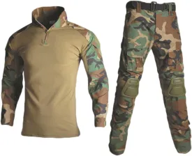 HARGLESMAN Men's Tactical Military Suits Long Sleeve Fitting Amry Uniforms Combat Shirt and Pants with Knee Pads