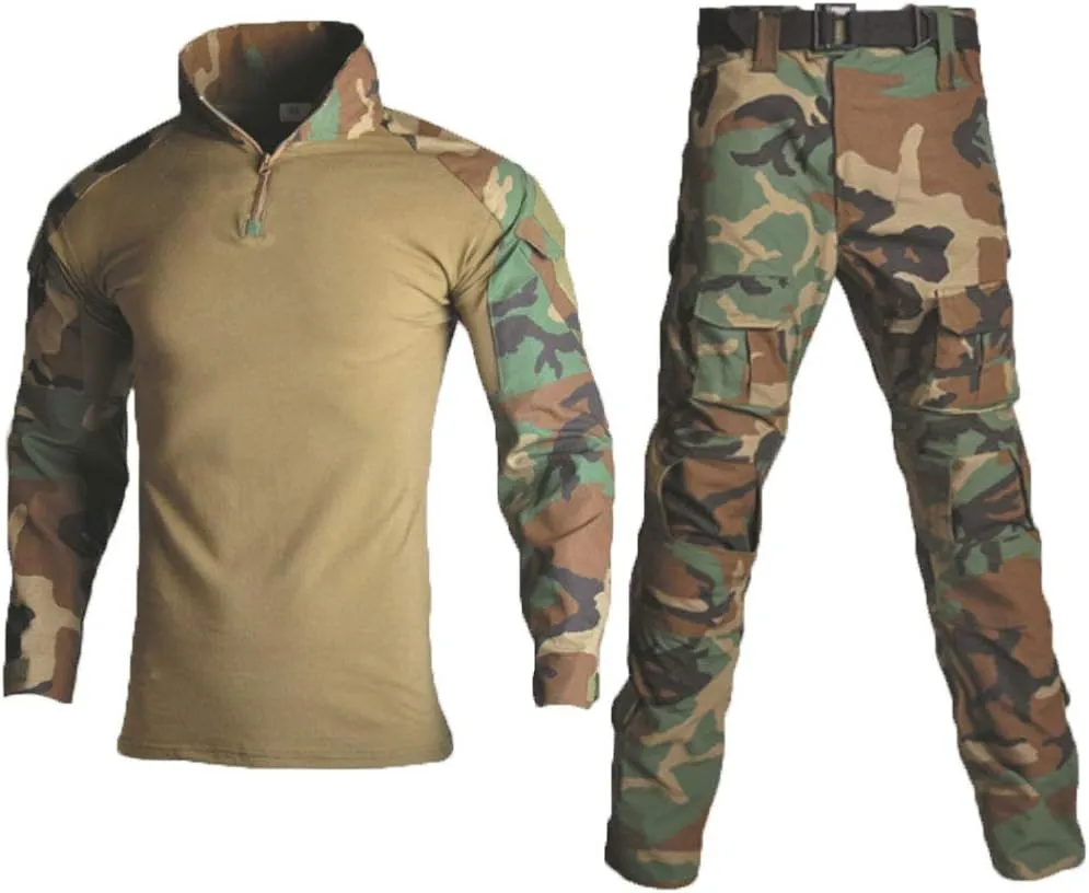 HARGLESMAN Men's Tactical Military Suits Long Sleeve Fitting Amry Uniforms Combat Shirt and Pants with Knee Pads