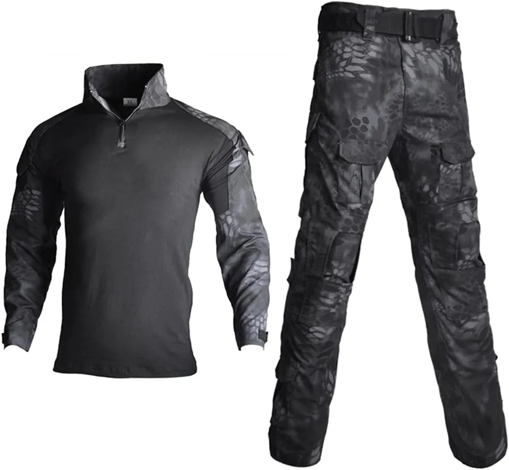 HARGLESMAN Men's Tactical Military Suits Long Sleeve Fitting Amry Uniforms Combat Shirt and Pants with Knee Pads