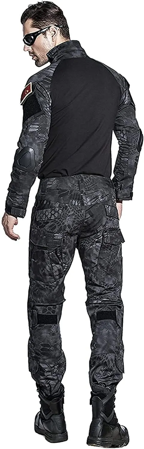 HARGLESMAN Men's Tactical Military Suits Long Sleeve Fitting Amry Uniforms Combat Shirt and Pants with Knee Pads