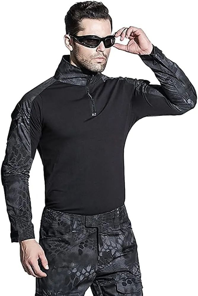 HARGLESMAN Men's Tactical Military Suits Long Sleeve Fitting Amry Uniforms Combat Shirt and Pants with Knee Pads