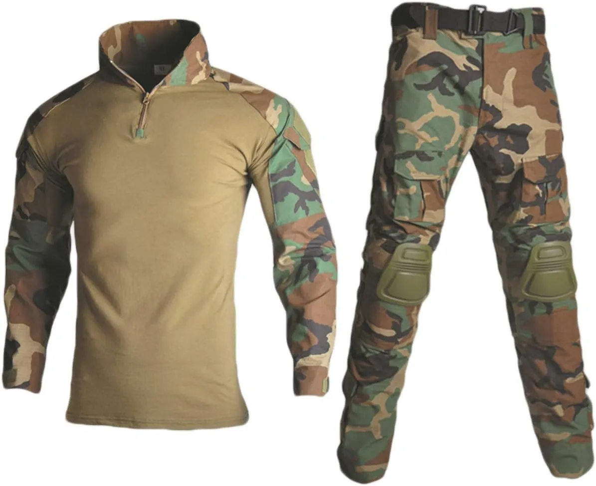 HARGLESMAN Men's Tactical Military Suits Long Sleeve Fitting Amry Uniforms Combat Shirt and Pants with Knee Pads
