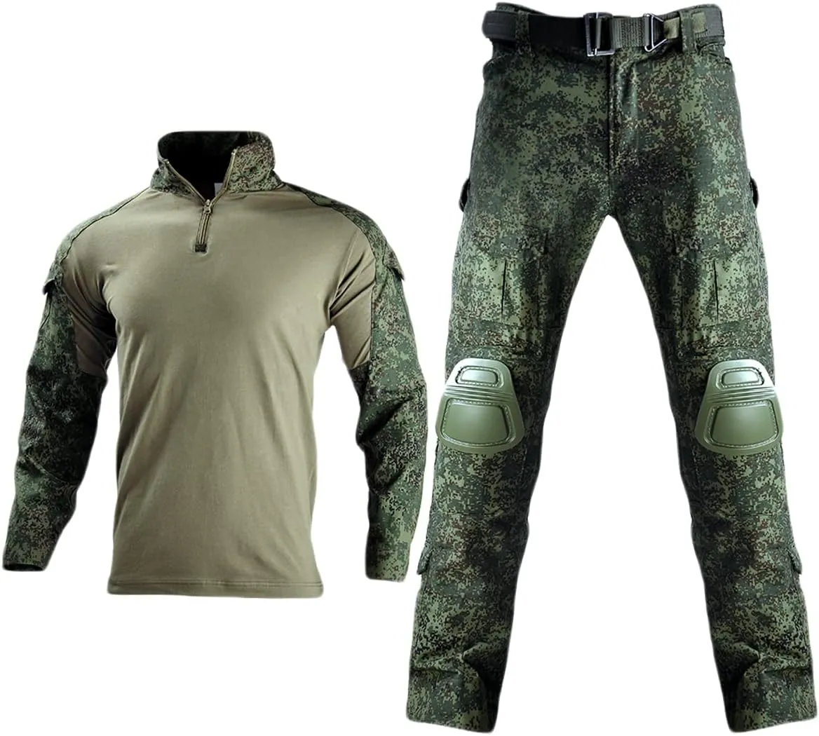HARGLESMAN Men's Tactical Military Suits Long Sleeve Fitting Amry Uniforms Combat Shirt and Pants with Knee Pads
