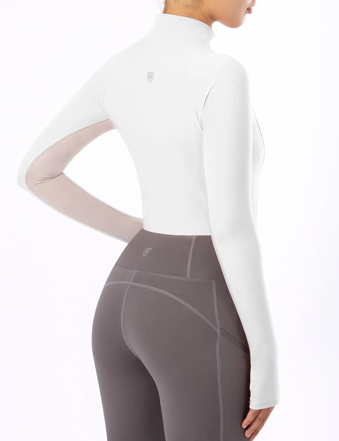 Harrison Howard Equestrian Tops Female Long Sleeve Half Mesh Arm Design Quick-Dry Summer Top with Stylish Neckline