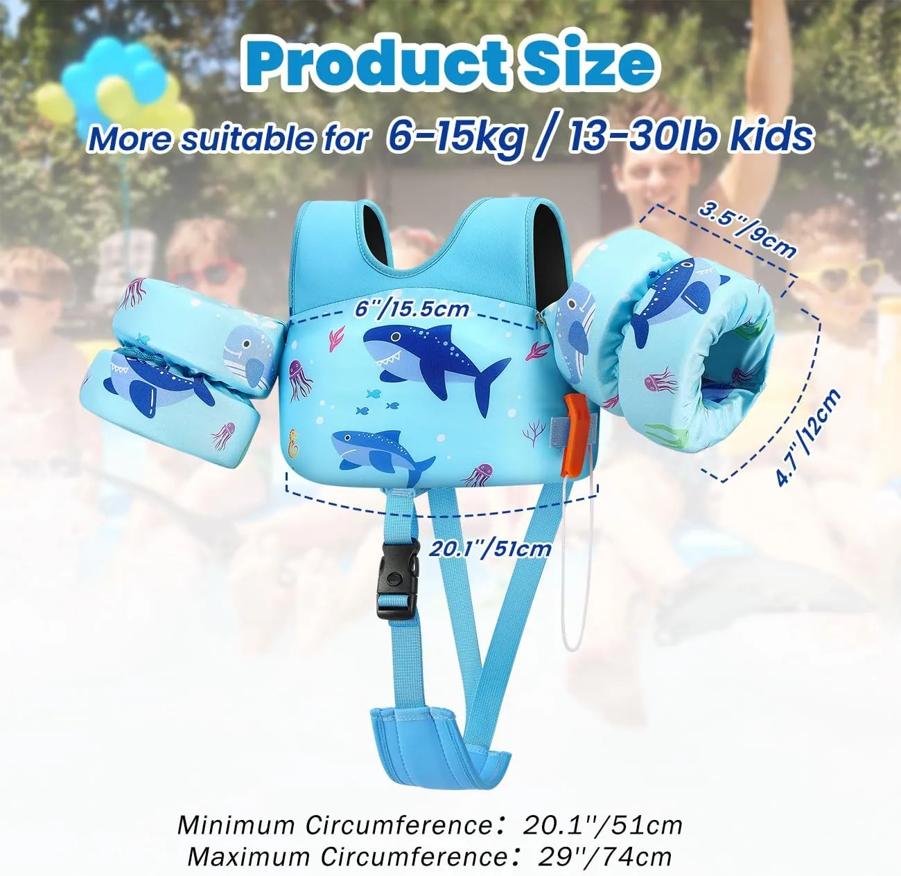 HeySplash Toddler Swim Vest, Toddler Floaties Fit 13-30 Lbs, Puddle Kids Jumper with Adjustable Strap, Pool Float Jacket Arm Floaties Baby Floatie Water Wing, Pool Sea Swimming Aid