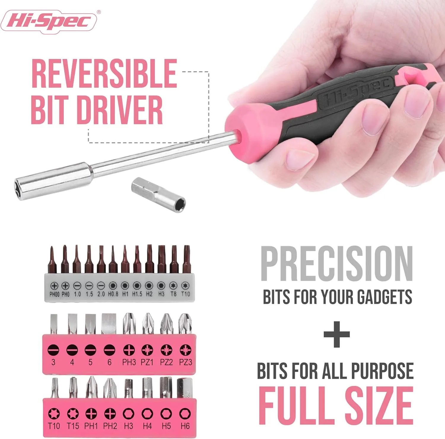 Hi-Spec 42pc Pink Household DIY Tool Set for Women. Home, Office and College Dorm Small Toolkit of Starter Basic Ladies Tools
