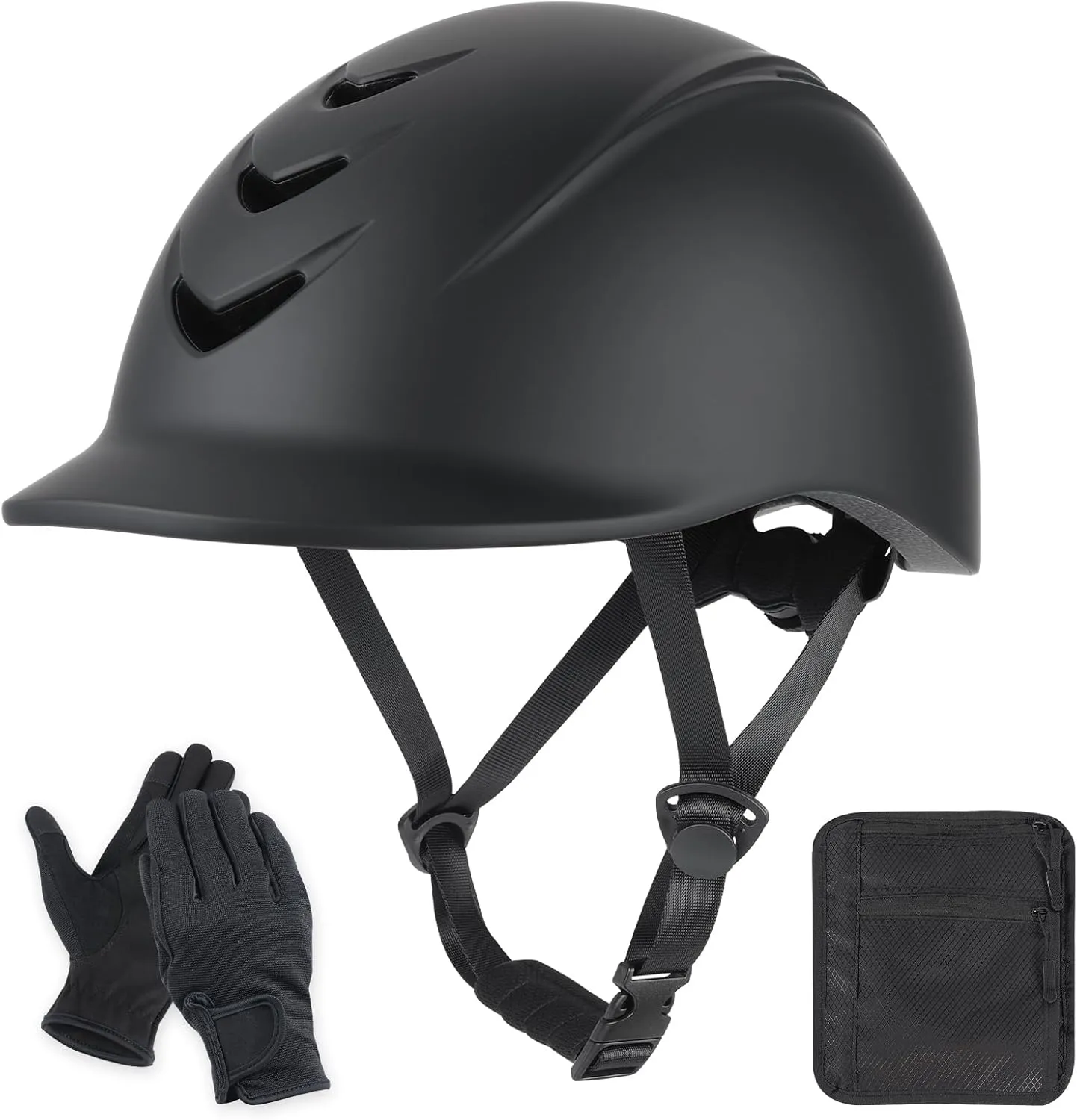 Horse Riding Helmet Set  Lightweight, Adjustable Equestrian Helmet for Men & Women with Touchscreen Gloves & Storage Bag  Comfortable, Breathable Horseback Riding Gear