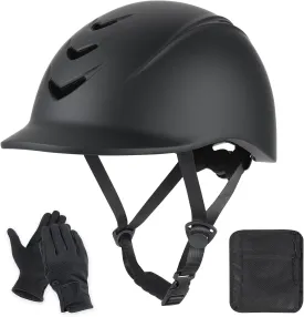 Horse Riding Helmet Set  Lightweight, Adjustable Equestrian Helmet for Men & Women with Touchscreen Gloves & Storage Bag  Comfortable, Breathable Horseback Riding Gear