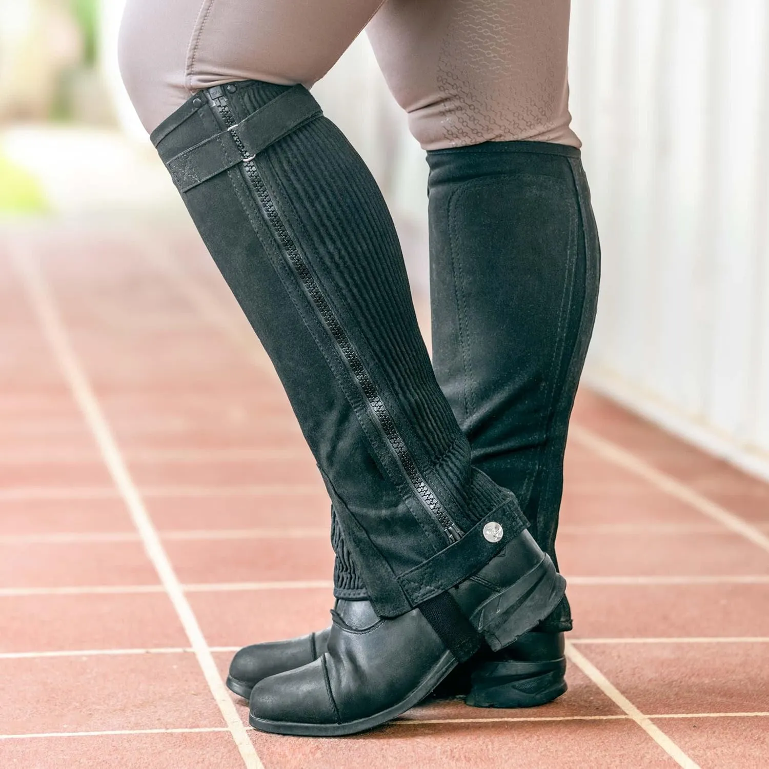 HORZE Amara Adult Equestrian Half Chaps | Synthetic Leather Zip-Up Pair | Accurate Size Chart in Images