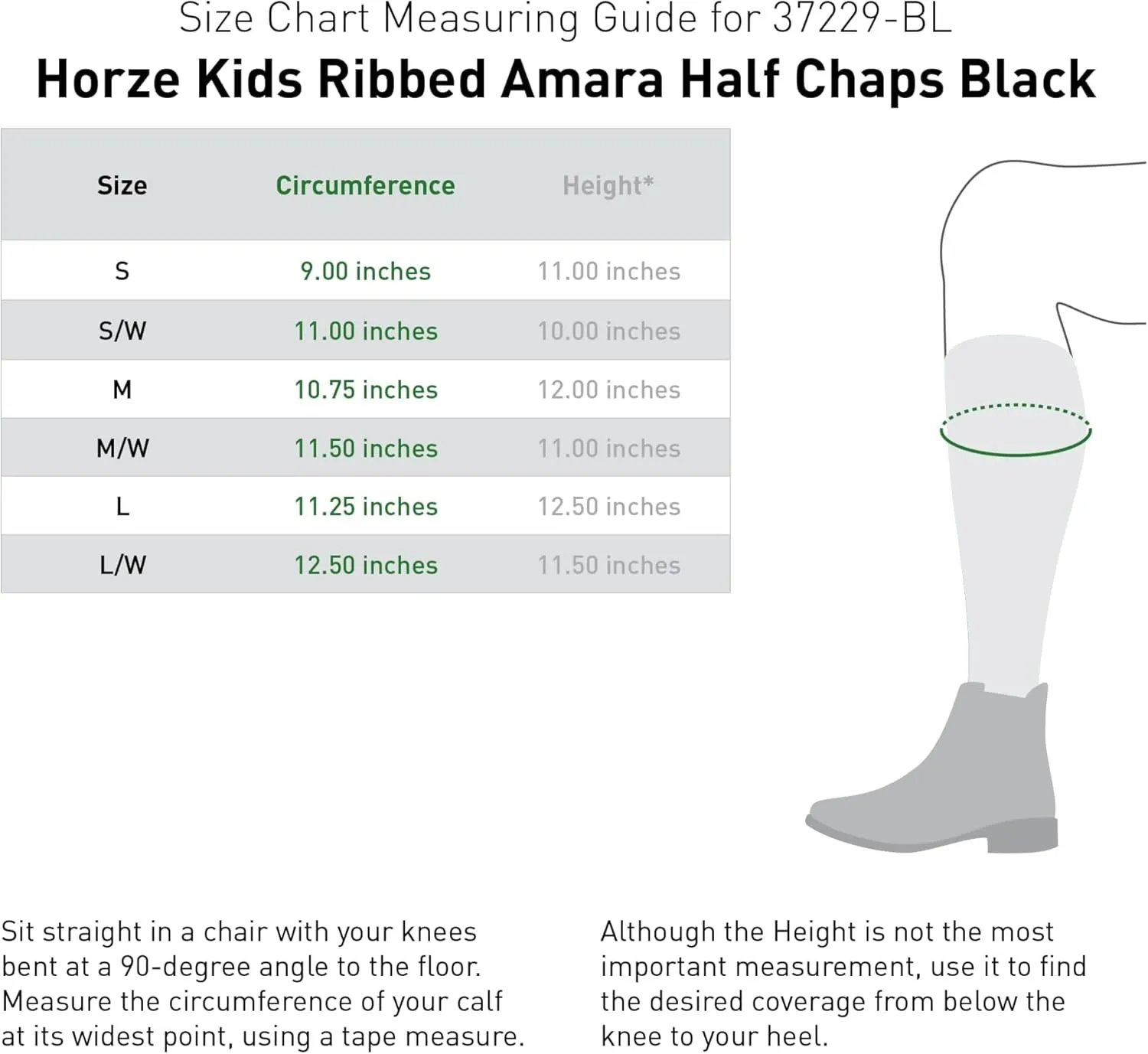 HORZE Amara Equestrian English Riding Unisex Kids Half Chaps | Synthetic Leather Zip-Up Pair | Accurate Size Chart in Description