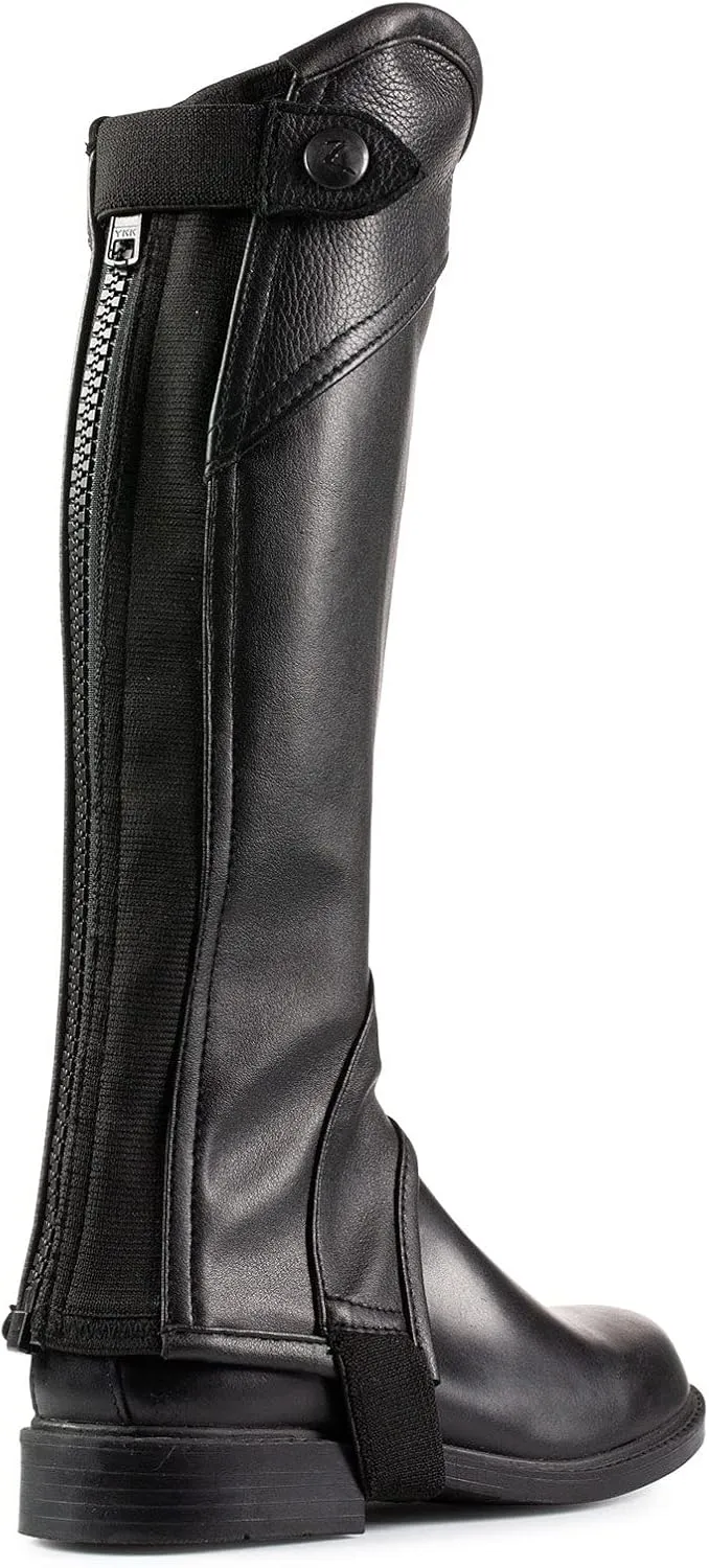 HORZE Unisex Soft Leather Zip-Up Equestrian Kids Half Chaps for Horseback Riding | See Size Chart in Description