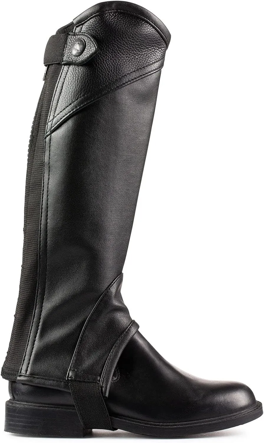 HORZE Unisex Soft Leather Zip-Up Equestrian Kids Half Chaps for Horseback Riding | See Size Chart in Description