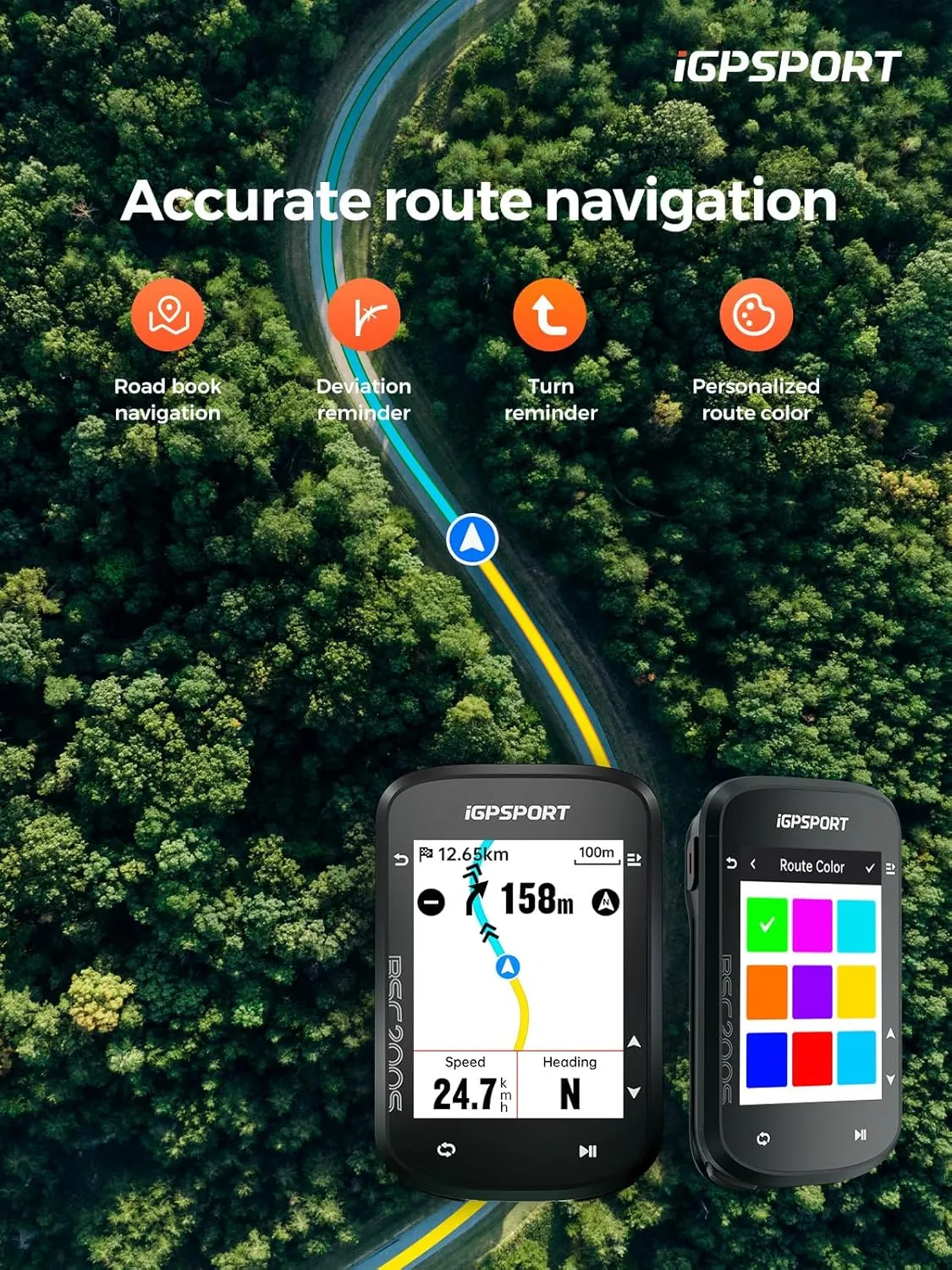 iGPSPORT BSC200S GPS Bike Computer, Wireless Route Navigation 2.4'' Screen Bluetooth ANT  Cycle Computer IPX7 Waterproof